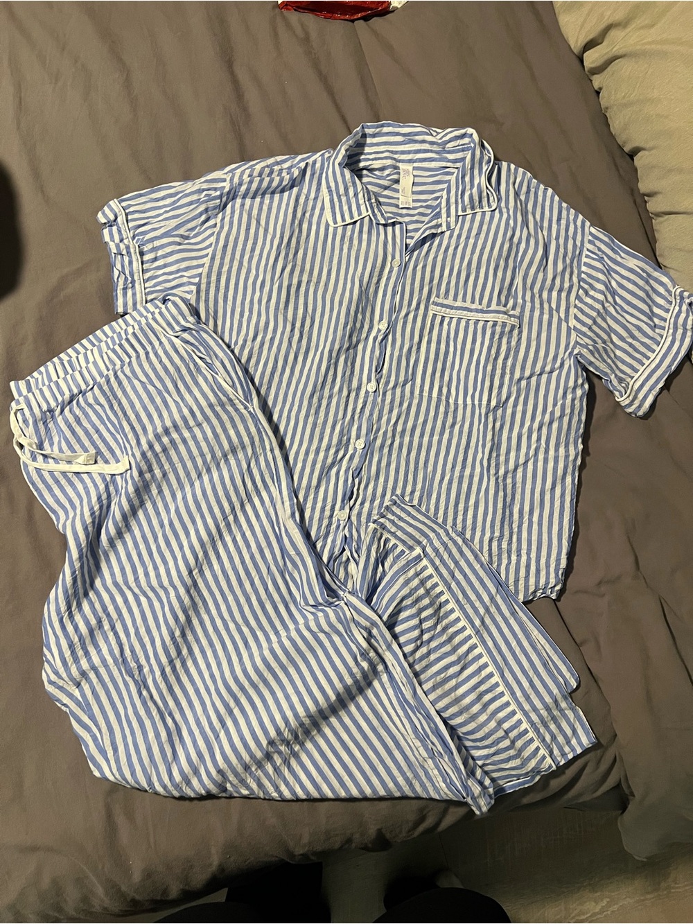 Women’s stars above Blue and White Striped Short-Sleeve Pajama Set